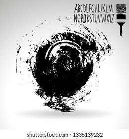 Black brush stroke and handwritten alphabet. Grunge vector abstract hand - painted element. Underline and border design.