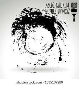 Black brush stroke and handwritten alphabet. Grunge vector abstract hand - painted element. Underline and border design.