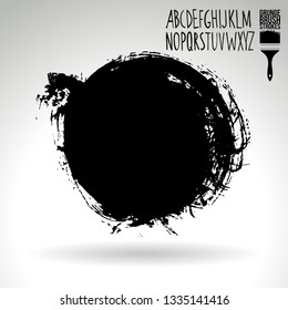 Black brush stroke and handwritten alphabet. Grunge vector abstract hand - painted element. Underline and border design.