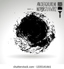 Black brush stroke and handwritten alphabet. Grunge vector abstract hand - painted element. Underline and border design.
