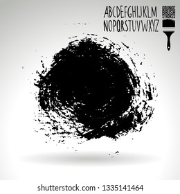 Black brush stroke and handwritten alphabet. Grunge vector abstract hand - painted element. Underline and border design.