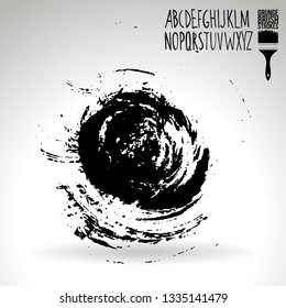 Black brush stroke and handwritten alphabet. Grunge vector abstract hand - painted element. Underline and border design.