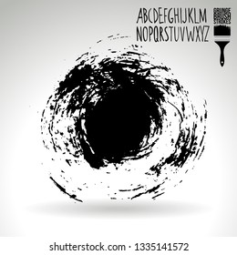 Black brush stroke and handwritten alphabet. Grunge vector abstract hand - painted element. Underline and border design.