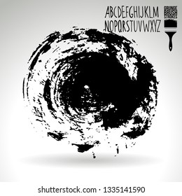 Black brush stroke and handwritten alphabet. Grunge vector abstract hand - painted element. Underline and border design.