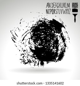 Black brush stroke and handwritten alphabet. Grunge vector abstract hand - painted element. Underline and border design.