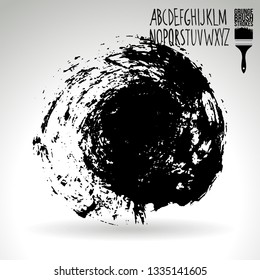 Black brush stroke and handwritten alphabet. Grunge vector abstract hand - painted element. Underline and border design.