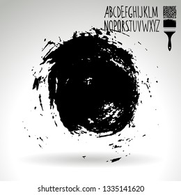 Black brush stroke and handwritten alphabet. Grunge vector abstract hand - painted element. Underline and border design.