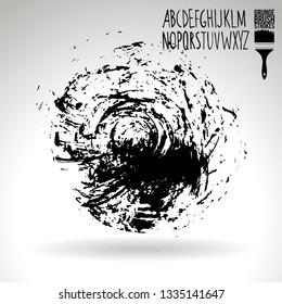 Black brush stroke and handwritten alphabet. Grunge vector abstract hand - painted element. Underline and border design.