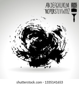Black brush stroke and handwritten alphabet. Grunge vector abstract hand - painted element. Underline and border design.
