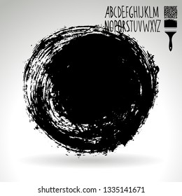 Black brush stroke and handwritten alphabet. Grunge vector abstract hand - painted element. Underline and border design.