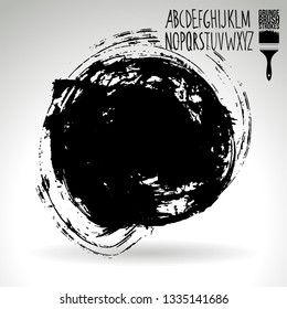 Black brush stroke and handwritten alphabet. Grunge vector abstract hand - painted element. Underline and border design.