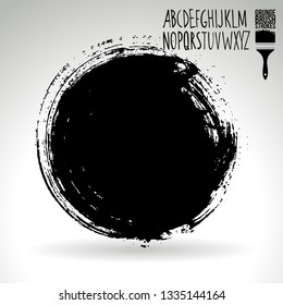 Black brush stroke and handwritten alphabet. Grunge vector abstract hand - painted element. Underline and border design.