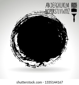 Black brush stroke and handwritten alphabet. Grunge vector abstract hand - painted element. Underline and border design.
