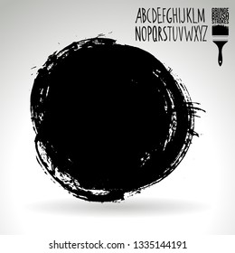 Black brush stroke and handwritten alphabet. Grunge vector abstract hand - painted element. Underline and border design.