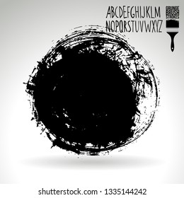 Black brush stroke and handwritten alphabet. Grunge vector abstract hand - painted element. Underline and border design.