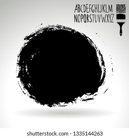 Black brush stroke and handwritten alphabet. Grunge vector abstract hand - painted element. Underline and border design.