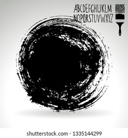 Black brush stroke and handwritten alphabet. Grunge vector abstract hand - painted element. Underline and border design.