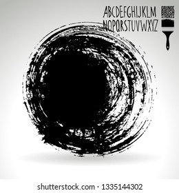 Black brush stroke and handwritten alphabet. Grunge vector abstract hand - painted element. Underline and border design.