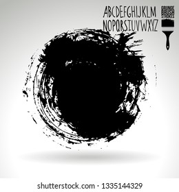 Black brush stroke and handwritten alphabet. Grunge vector abstract hand - painted element. Underline and border design.