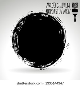 Black brush stroke and handwritten alphabet. Grunge vector abstract hand - painted element. Underline and border design.
