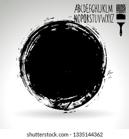Black brush stroke and handwritten alphabet. Grunge vector abstract hand - painted element. Underline and border design.
