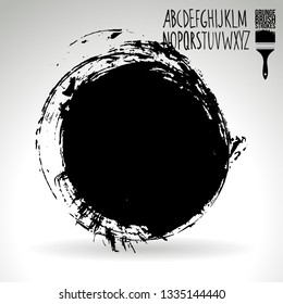 Black brush stroke and handwritten alphabet. Grunge vector abstract hand - painted element. Underline and border design.
