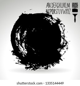 Black brush stroke and handwritten alphabet. Grunge vector abstract hand - painted element. Underline and border design.