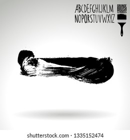 Black brush stroke and handwritten alphabet. Grunge vector abstract hand - painted element. Underline and border design.