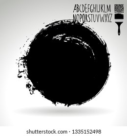 Black brush stroke and handwritten alphabet. Grunge vector abstract hand - painted element. Underline and border design.