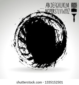 Black brush stroke and handwritten alphabet. Grunge vector abstract hand - painted element. Underline and border design.