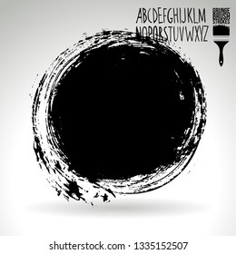 Black brush stroke and handwritten alphabet. Grunge vector abstract hand - painted element. Underline and border design.