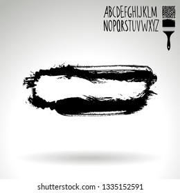 Black brush stroke and handwritten alphabet. Grunge vector abstract hand - painted element. Underline and border design.