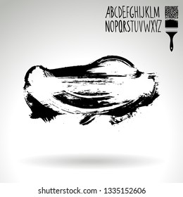 Black brush stroke and handwritten alphabet. Grunge vector abstract hand - painted element. Underline and border design.