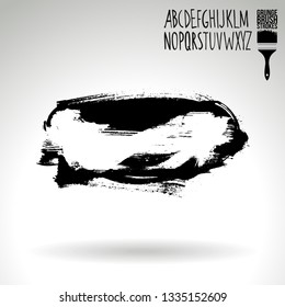 Black brush stroke and handwritten alphabet. Grunge vector abstract hand - painted element. Underline and border design.