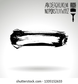 Black brush stroke and handwritten alphabet. Grunge vector abstract hand - painted element. Underline and border design.