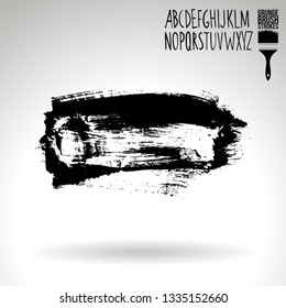 Black brush stroke and handwritten alphabet. Grunge vector abstract hand - painted element. Underline and border design.