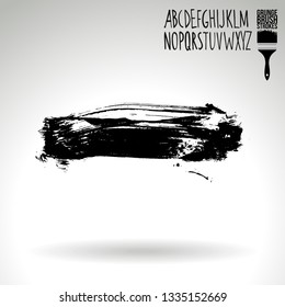 Black brush stroke and handwritten alphabet. Grunge vector abstract hand - painted element. Underline and border design.