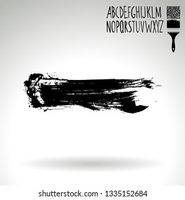 Black brush stroke and handwritten alphabet. Grunge vector abstract hand - painted element. Underline and border design.
