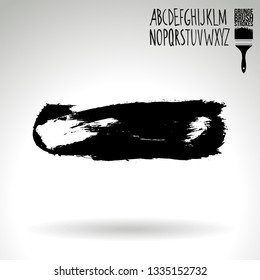 Black brush stroke and handwritten alphabet. Grunge vector abstract hand - painted element. Underline and border design.