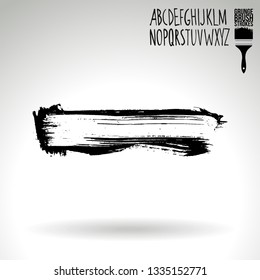 Black brush stroke and handwritten alphabet. Grunge vector abstract hand - painted element. Underline and border design.