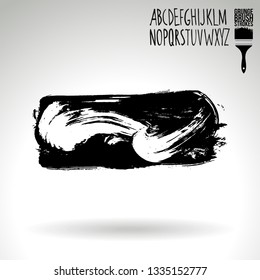 Black brush stroke and handwritten alphabet. Grunge vector abstract hand - painted element. Underline and border design.