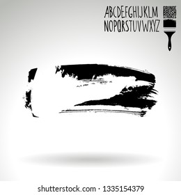 Black brush stroke and handwritten alphabet. Grunge vector abstract hand - painted element. Underline and border design.