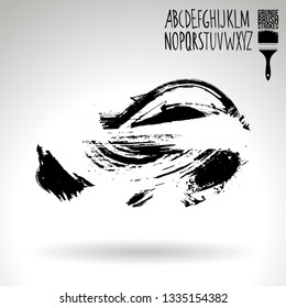 Black brush stroke and handwritten alphabet. Grunge vector abstract hand - painted element. Underline and border design.