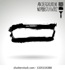 Black brush stroke and handwritten alphabet. Grunge vector abstract hand - painted element. Underline and border design.