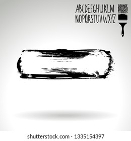 Black brush stroke and handwritten alphabet. Grunge vector abstract hand - painted element. Underline and border design.