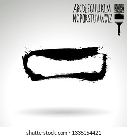 Black brush stroke and handwritten alphabet. Grunge vector abstract hand - painted element. Underline and border design.