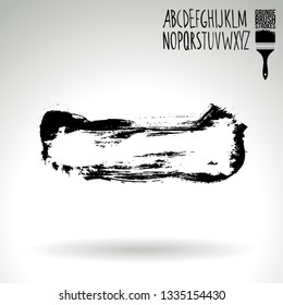 Black brush stroke and handwritten alphabet. Grunge vector abstract hand - painted element. Underline and border design.