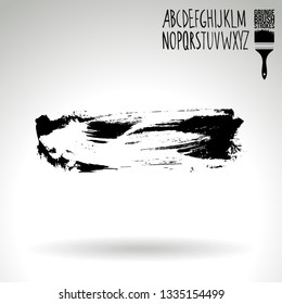 Black brush stroke and handwritten alphabet. Grunge vector abstract hand - painted element. Underline and border design.