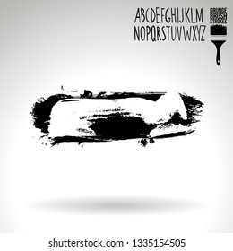 Black brush stroke and handwritten alphabet. Grunge vector abstract hand - painted element. Underline and border design.