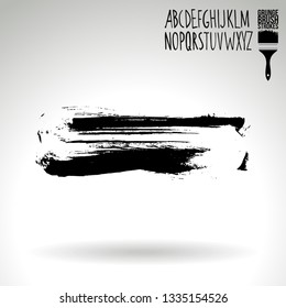 Black brush stroke and handwritten alphabet. Grunge vector abstract hand - painted element. Underline and border design.